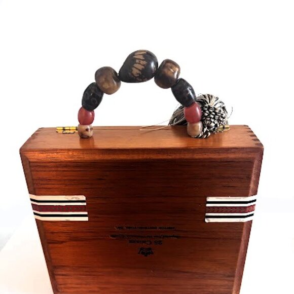 ASHTON CABINET No. 7 Wooden Cigar Box Handbag With Beaded Handle - Picture 2 of 12